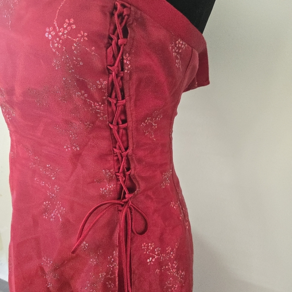 Zum Zum Prom Dress Maxi Gown 11/12 Red 90s Y2K Whimsigoth Vampy Dark Romantic - Picture 2 of 15